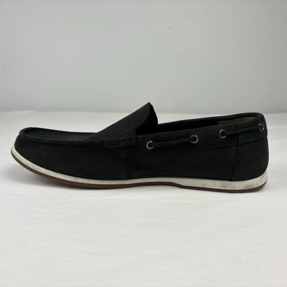 Clarks Nubuck Leather Driving Loafers Boat Shoes 11.5M Matte Black EUC